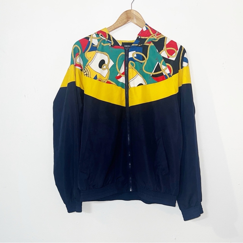 Forever21 men chain and nautical windbreaker full zip jacket